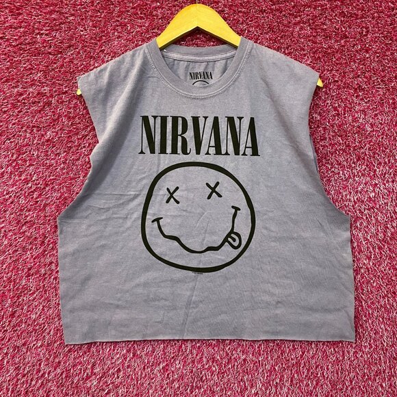 Nirvana Smiley Face Sleeveless Grunge Croptop size Large - Picture 1 of 4